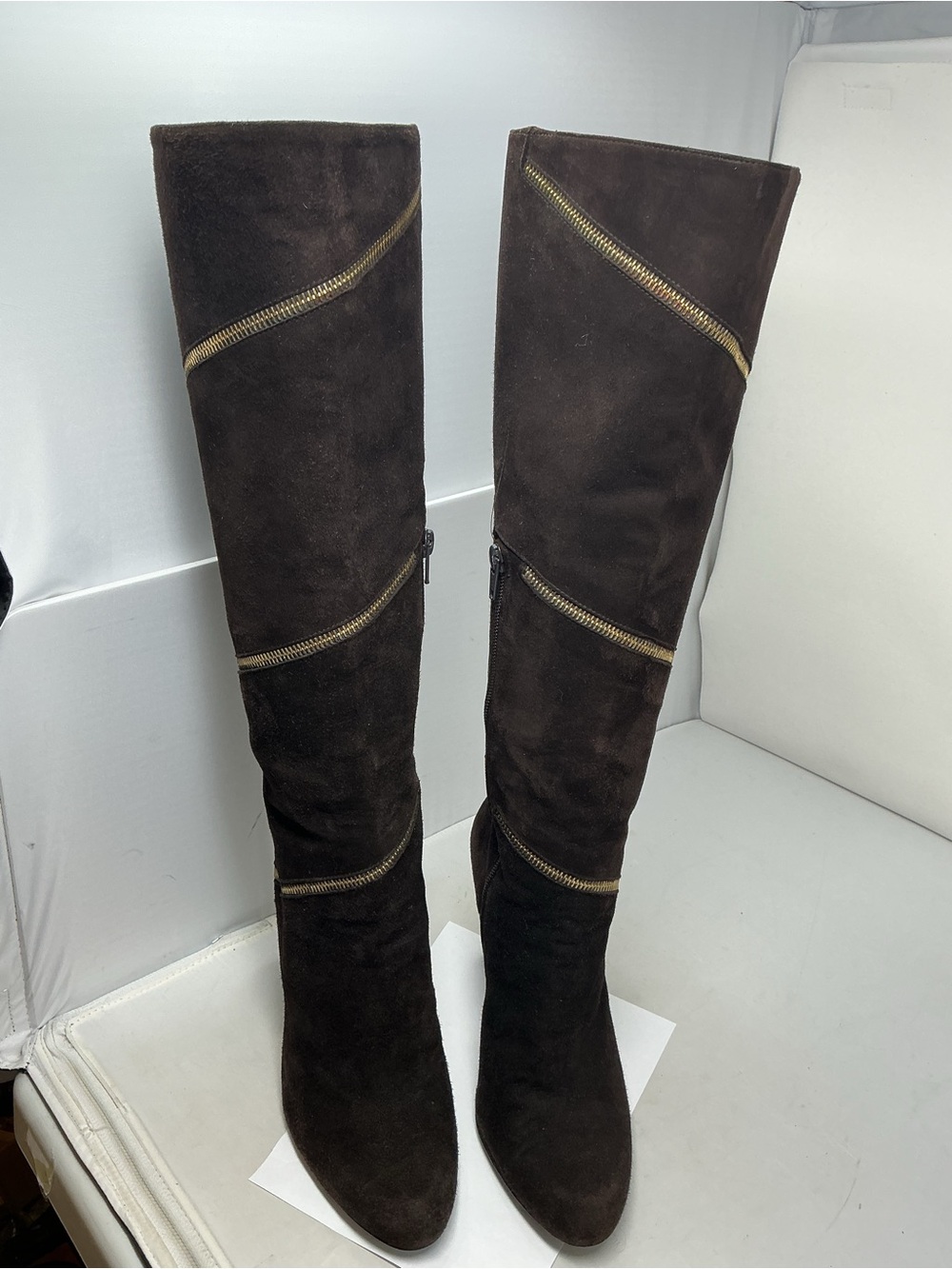Stuart Weitzman Women's Tall Suede Knee-High Boots with Decorative Zipper